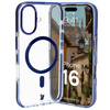 Etui z pierścieniem magnetycznym Bizon Case Marco do iPhone 16, przezroczyste z niebieską ramką