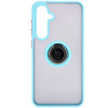 Etui z uchwytem na palec Bizon Case Hybrid Ring do Galaxy S24 FE, przydymione z jasnoniebieską ramką