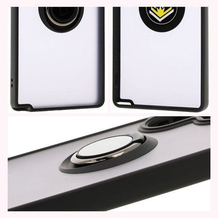 Etui z uchwytem na palec Bizon Case Hybrid Ring do Galaxy S25 Ultra, przydymione z czarną ramką