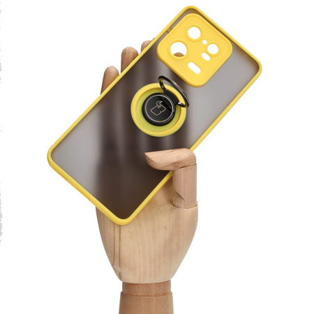 Etui z uchwytem na palec Bizon Case Hybrid Ring do Xiaomi 13 Pro, przydymione z żółtą ramką