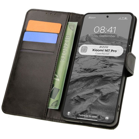 Etui z klapką Bizon Case Pocket do Xiaomi 14T Pro, czarne