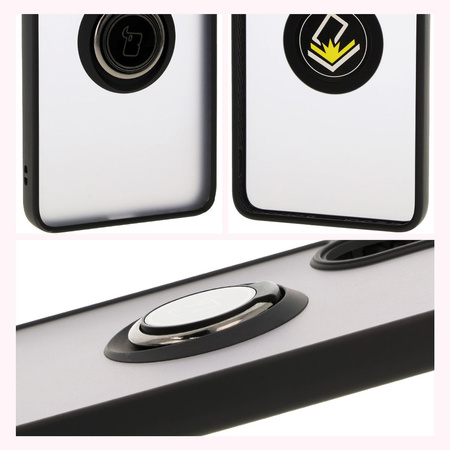 Etui z uchwytem na palec Bizon Case Hybrid Ring do Galaxy A36 5G / A56 5G, przydymione z czarną ramką