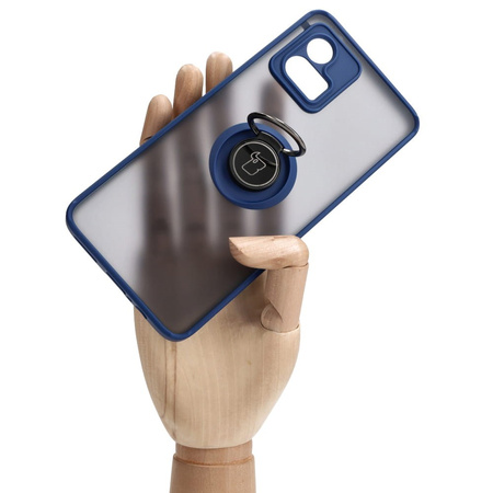 Etui z uchwytem na palec Bizon Case Hybrid Ring do Motorola Moto G72, przydymione z granatową ramką