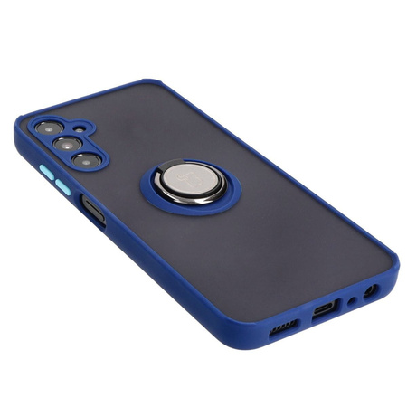 Etui z uchwytem na palec Bizon Case Hybrid Ring do Galaxy A05s, przydymione z granatową ramką