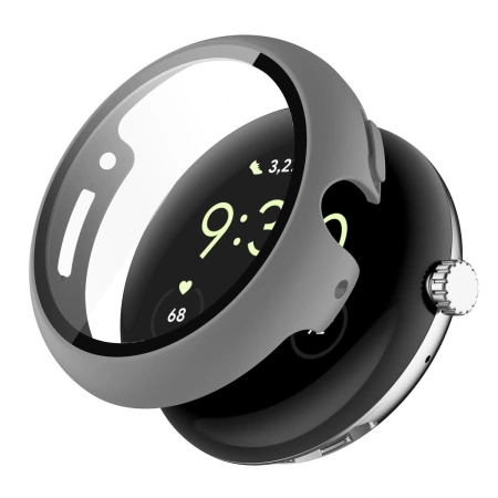 Etui ze szkłem do zegarka Bizon Case+Glass Watch do Google Pixel Watch 4 41 mm, matowe szare