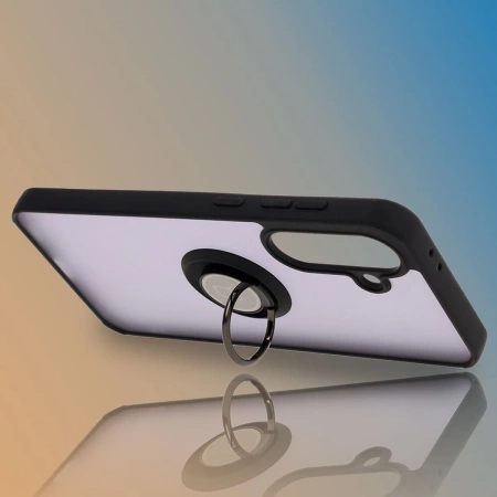 Etui z uchwytem na palec Bizon Case Hybrid Ring do Galaxy A36 5G, przydymione z czarną ramką