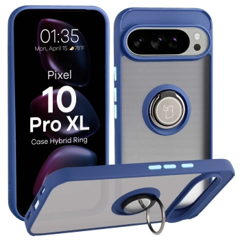Etui z uchwytem na palec Bizon Case Hybrid Ring do Google Pixel 10 Pro XL, przydymione z granatową ramką