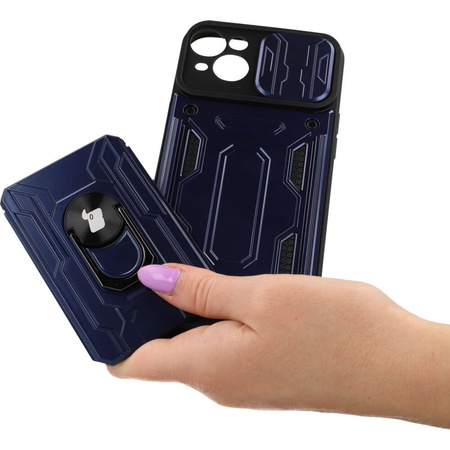 Etui Bizon Case Camshield Card Slot Ring do iPhone 14 Plus, granatowe