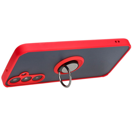 Etui z uchwytem na palec Bizon Case Hybrid Ring do Galaxy A25 5G, przydymione z czerwoną ramką