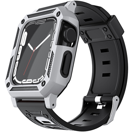 Etui z paskiem Bizon Strap + Case Watch Armor do Apple Watch 44 / 45mm, srebrne