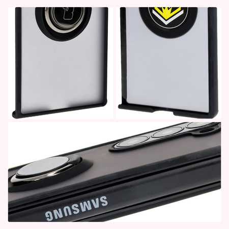 Etui z uchwytem na palec Bizon Case Hybrid Ring do Galaxy Z Fold6, przydymione z czarną ramką