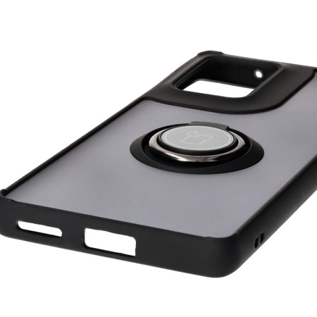 Etui z uchwytem na palec Bizon Case Hybrid Ring do Motorola Edge 50 Fusion, przydymione z czarną ramką