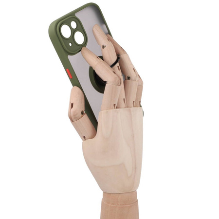 Etui z uchwytem na palec Bizon Case Hybrid Ring do iPhone 14, przydymione z zieloną ramką
