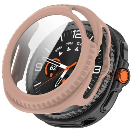 Etui ze szkłem do zegarka Bizon Case+Glass Watch do Samsung Galaxy Watch 8 Classic 46 mm, różowe