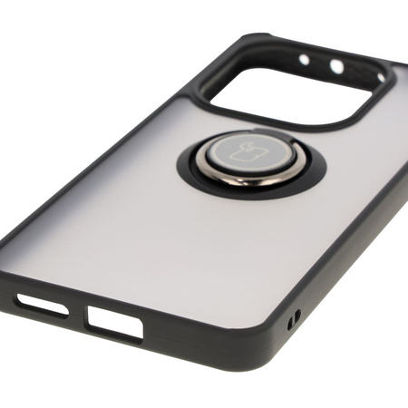 Etui z uchwytem na palec Bizon Case Hybrid Ring do Xiaomi Redmi Note 14 4G, przydymione z czarną ramką