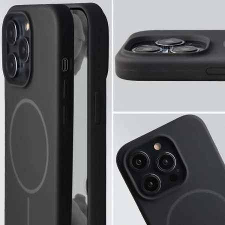 Silikonowe etui z pierścieniem magnetycznym Bizon Soft Case Magnetic do iPhone 14 Pro, czarne