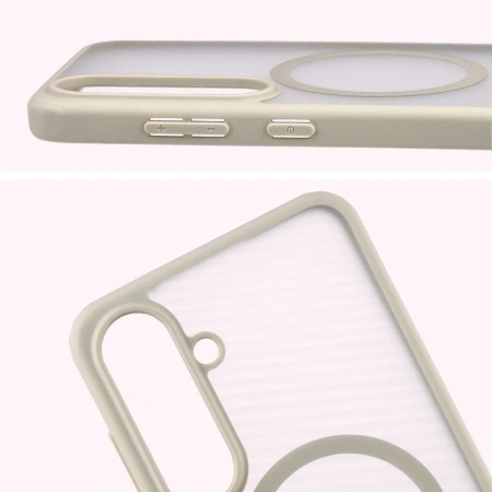 Etui z pierścieniem magnetycznym + szkło hartowane Bizon MatteO Pack do Galaxy S25 FE, przydymione-beżowe