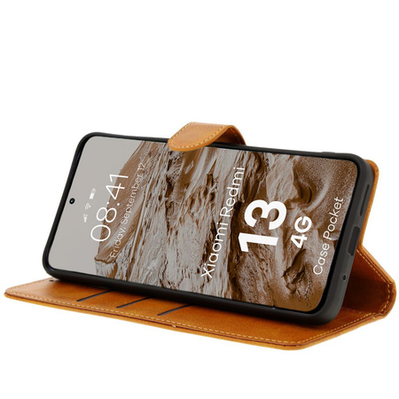 Etui z klapką Bizon Case Pocket do Xiaomi Redmi 13 4G, brązowe