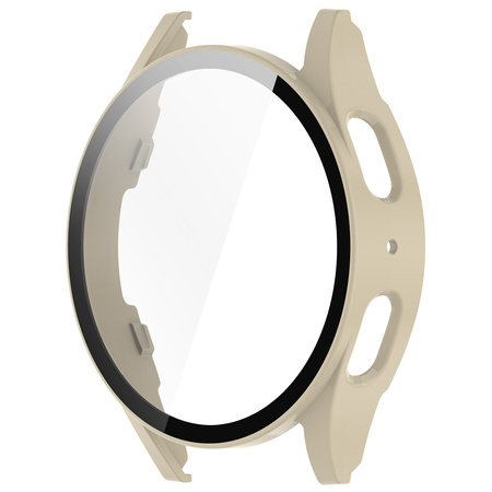 Etui ze szkłem do zegarka Bizon Case Watch Adamo do Galaxy Watch 7 40 mm, beżowe