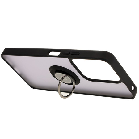 Etui z uchwytem na palec Bizon Case Hybrid Ring do Xiaomi Redmi 13C / Xiaomi Poco C65, przydymione z czarną ramką