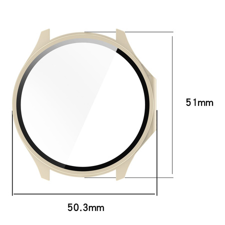 Etui ze szkłem do zegarka Bizon Case Watch Adamo do OnePlus Watch 3 / Oppo Watch X2, beżowe