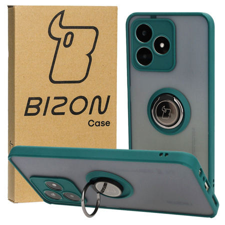 Etui z uchwytem na palec Bizon Case Hybrid Ring do Realme C53 / C51, przydymione z ciemnozieloną ramką