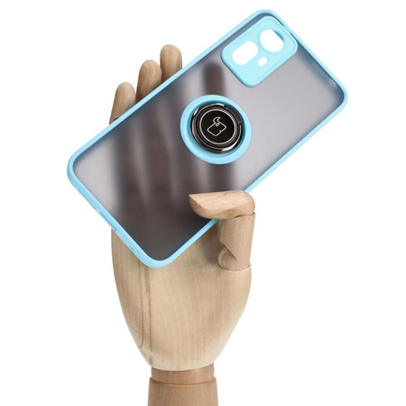 Etui z uchwytem na palec Bizon Case Hybrid Ring do Xiaomi Redmi Note 12S, przydymione z jasnoniebieską ramką