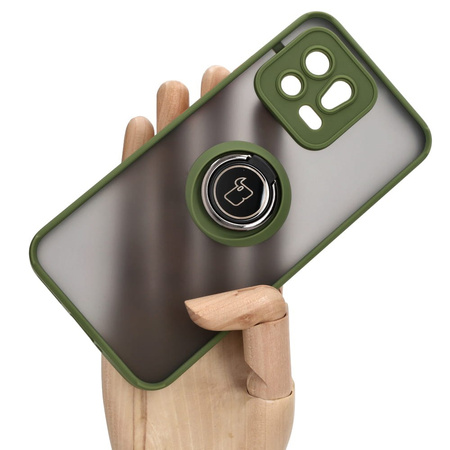 Etui z uchwytem na palec Bizon Case Hybrid Ring do Xiaomi 13, przydymione z zieloną ramką