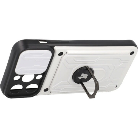 Etui Bizon Case Camshield Card Slot Ring do iPhone 14 Pro Max, białe