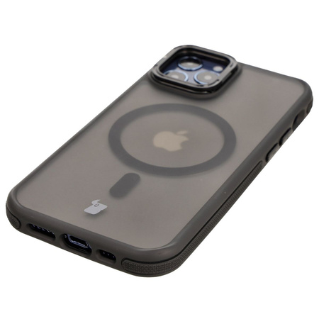 Etui z podstawką i pierścieniem magnetycznym Bizon Case Eclipse do iPhone 12 / iPhone 12 Pro , przydymione z czarną ramką