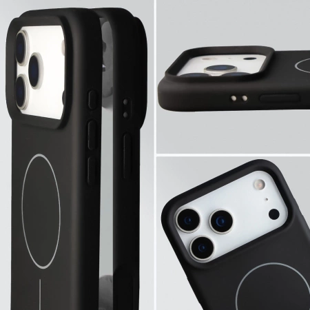 Silikonowe etui z pierścieniem magnetycznym Bizon Soft Case Magnetic do iPhone 17 Pro Max, czarne