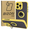 Etui z uchwytem na palec Bizon Case Hybrid Ring do iPhone 15 Pro Max, przydymione z żółtą ramką