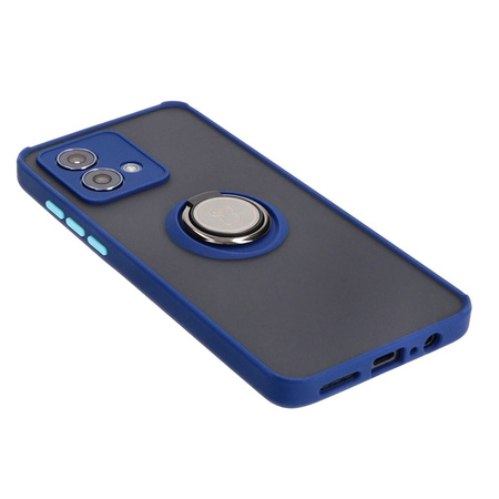Etui z uchwytem na palec Bizon Case Hybrid Ring do Motorola Moto G84 5G, przydymione z granatową ramką