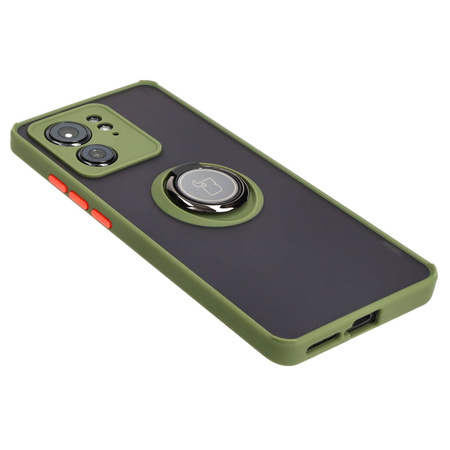 Etui z uchwytem na palec Bizon Case Hybrid Ring do Motorola Edge 40, przydymione z zieloną ramką