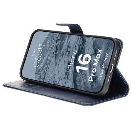 Etui z klapką Bizon Case Pocket do iPhone 16 Pro Max, granatowe