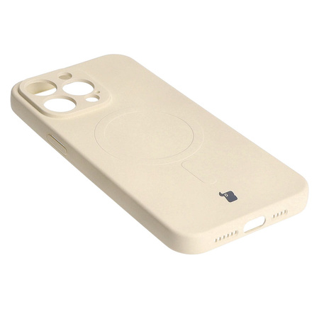 Etui silikonowe z pierścieniem magnetycznym Bizon Case Silicone Magnetic do iPhone 15 Pro Max, beżowe