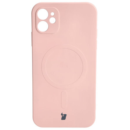 Etui silikonowe z pierścieniem magnetycznym Bizon Case Silicone Magnetic do iPhone 11, jasnoróżowe