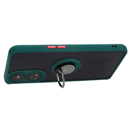 Etui z uchwytem na palec Bizon Case Hybrid Ring do Oppo Reno8 T, przydymione z ciemnozieloną ramką