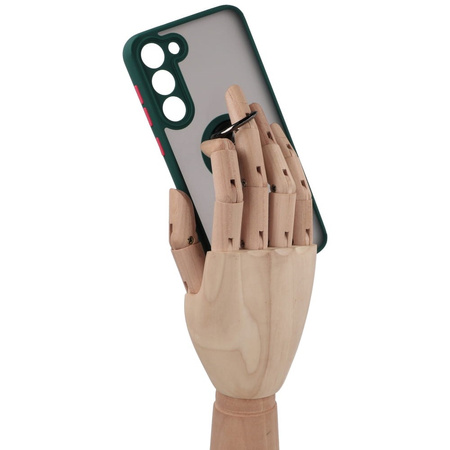 Etui z uchwytem na palec Bizon Case Hybrid Ring do Galaxy S23 Plus, przydymione z ciemnozieloną ramką