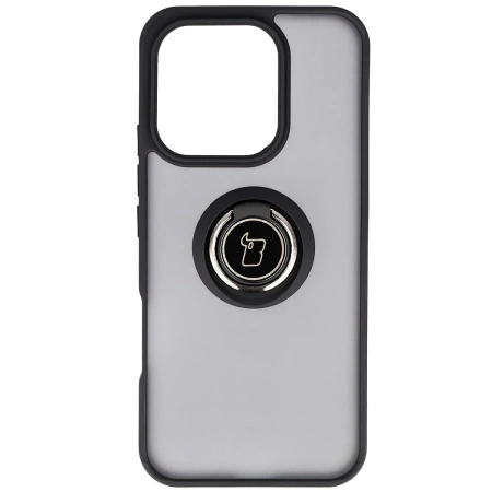 Etui z uchwytem na palec Bizon Case Hybrid Ring do Honor 400 Lite, przydymione z czarną ramką