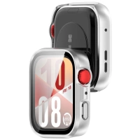Etui ze szkłem do zegarka Bizon Case Watch Adamo do Huawei Watch Fit 4, satynowo srebrne