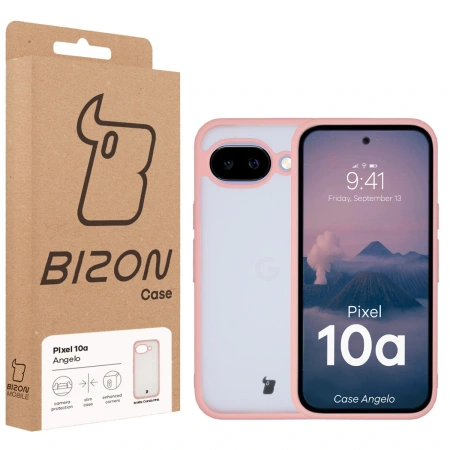 Etui Bizon Case Angelo do Google Pixel 10a, półprzezroczyste z jasnoróżową ramką