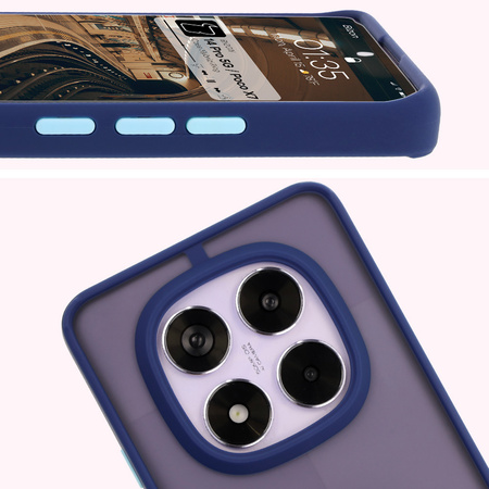 Etui z uchwytem na palec Bizon Case Hybrid Ring do Xiaomi Redmi Note 14 Pro 5G / Poco X7, przydymione z granatową ramką