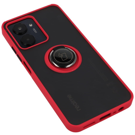 Etui z uchwytem na palec Bizon Case Hybrid Ring do Realme C33 / C30 / Narzo 50i Prime, przydymione z czerwoną ramką