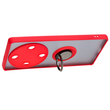 Etui z uchwytem na palec Bizon Case Hybrid Ring do Honor Magic5 Lite, przydymione z czerwoną ramką
