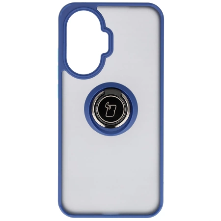 Etui z uchwytem na palec Bizon Case Hybrid Ring do Xiaomi POCO F7, przydymione z granatową ramką