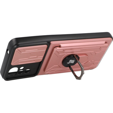 Etui Bizon Case Camshield Card Slot Ring do Moto G22, jasnoróżowe