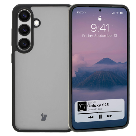 Etui Bizon Case Angelo do Galaxy S25 , półprzezroczyste z czarną ramką