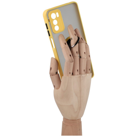 Etui z uchwytem na palec Bizon Case Hybrid Ring do Motorola Moto G42 , przydymione z żółtą ramką