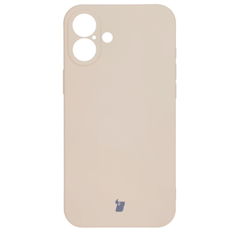 Silikonowe etui z pierścieniem magnetycznym Bizon Case Silicone Magnetic do iPhone 16, beżowe